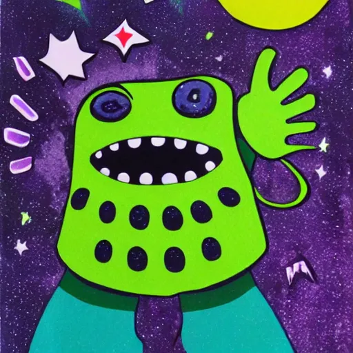 Image similar to Pop Wonder NFT - Alien Bog Friendly Monster waving good-bye, Art