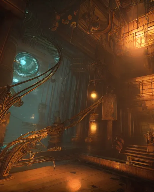 Image similar to the most amazing dream you ever had about bioshock, hyper realistic, ambient lighting, concept art, intricate, hyper detailed, smooth, volumetric lighting, octane