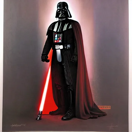 Prompt: portrait of darth vader, by donato giancola, alex ross, howard david johnson, and norman rockwell.