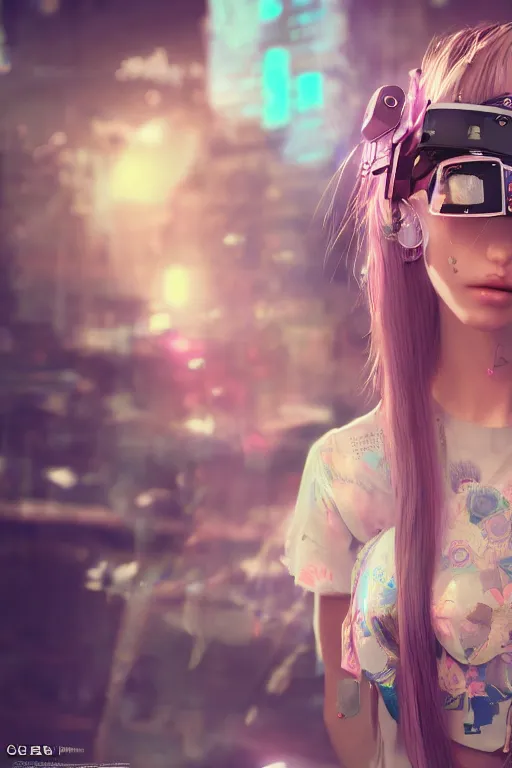 Image similar to solarpunk girl kawaii wearing oculus, ultra realistic, concept art, intricate details, highly detailed, photorealistic, octane render, 8 k