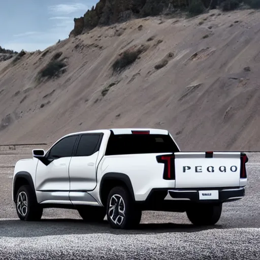 Image similar to A Pickup truck designed and produced by Peugeot in the production year of 2022, promotional photo