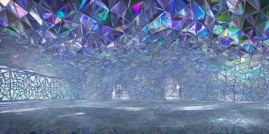 Image similar to futuristic translucent iridescent mosque hive power architecture by Buckminster Fuller and photo by denis villeneuve , inspired by Mining by Risa lin on art station
