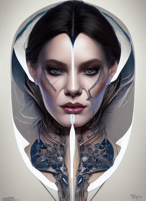 Image similar to symmetry!! sindel, machine parts embedded into face, intricate, elegant, highly detailed, digital painting, artstation, concept art, smooth, sharp focus, illustration, art by artgerm and greg rutkowski and alphonse mucha, 8 k