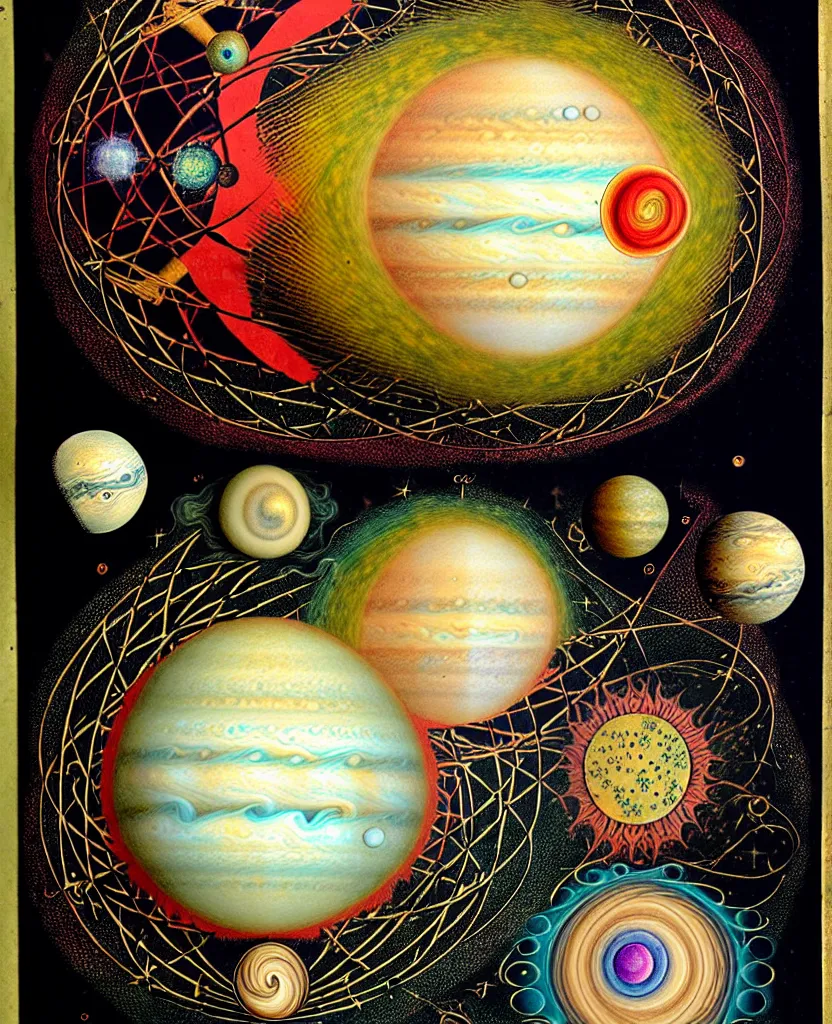 Image similar to whimsical uncanny creature alchemizes unique canto about'as above so below'being ignited by the spirit of haeckel and robert fludd, breakthrough is iminent, glory be to the magic within, to honor jupiter, painted by ronny khalil