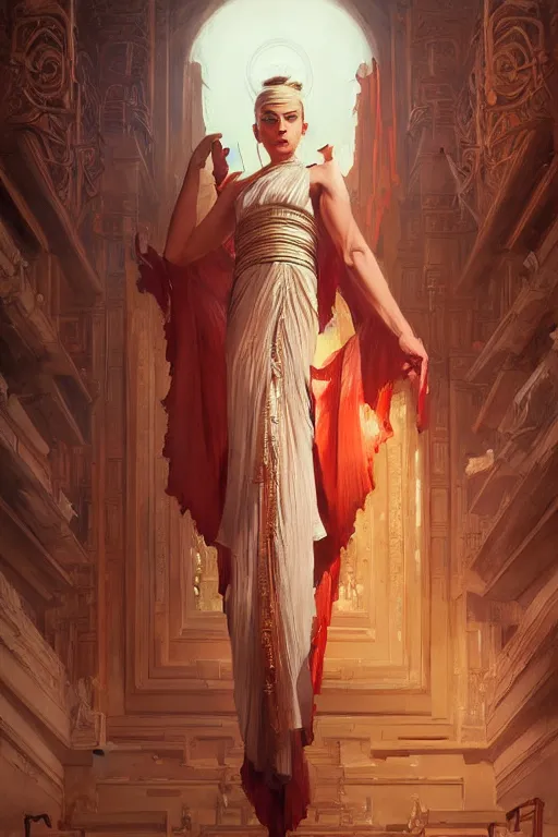 Image similar to temple, taoism, painting by greg rutkowski, j. c. leyendecker, artgerm