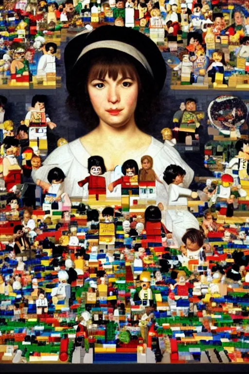 Prompt: a detailed portrait of chris - chan christine weston chandler surrounded by legos and amibos by caravaggio