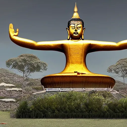 Image similar to hyperrealistic UFO abducting buddha