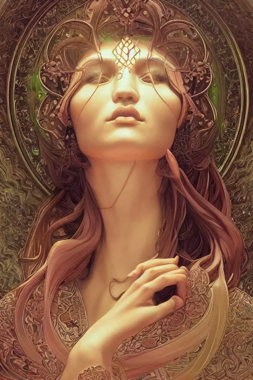 Image similar to ultra realistic illustration, a jade statue of sacred geometry, intricate, elegant, highly detailed, digital painting, artstation, concept art, smooth, sharp focus, illustration, art by artgerm and greg rutkowski and alphonse mucha