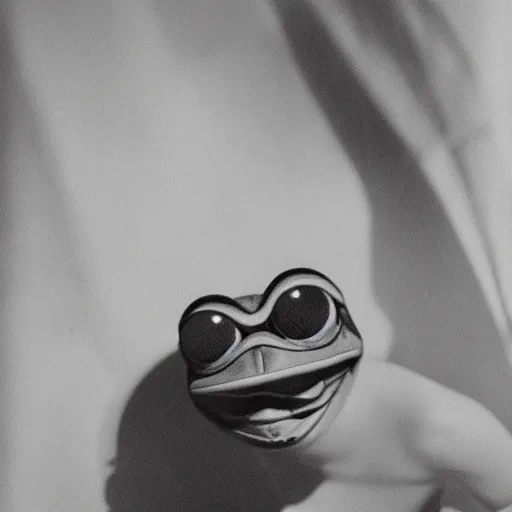 Prompt: portrait of Pepe the frog by Cecil Beaton , glamorous Hollywood style lighting, black and white, photorealistic