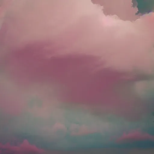 Prompt: a pink and cyan fluffy cloud. moody and melanchonic.