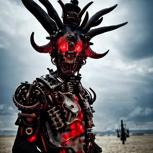 Image similar to mechanical steampunk cyborg devil red skin satan horns with white! angel wings flames and fire photography by david yarrow concept art greg rutkowski