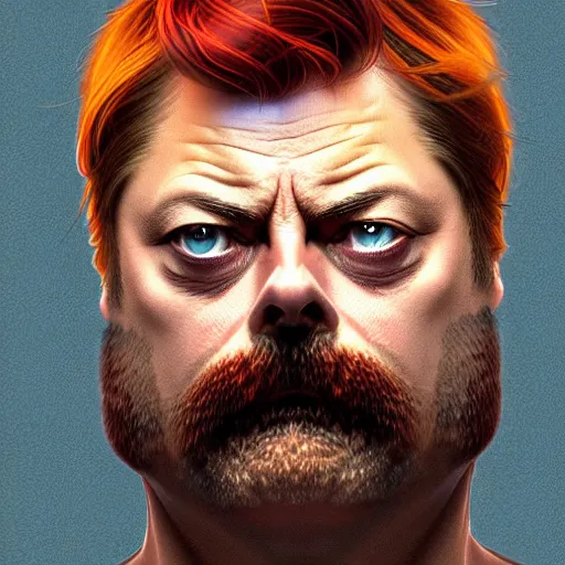 Image similar to portrait nick offerman as an orange hybrid mix, sci - fi and fantasy, intricate highly detailed digital painting, artstation, concept art, smooth and sharp focus, illustration, art by tan zi and ayanamikodon and alphonse mucha and wlop