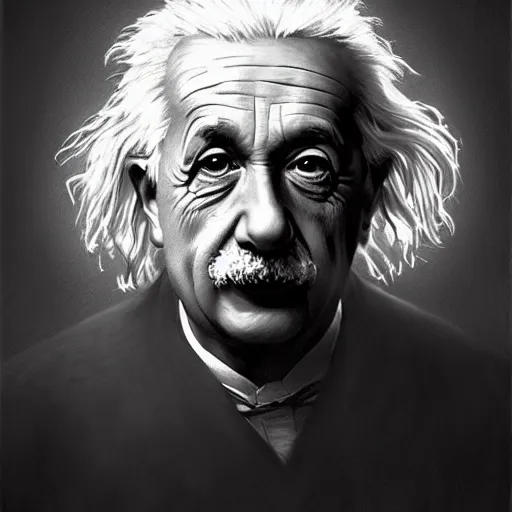 Prompt: a portrait of Albert Einstein by Greg Rutkowski, digital art, horror, chiaroscuro, trending on artstation, anime arts, featured on Pixiv, HD, 8K, highly detailed, good lighting, beautiful, epic, masterpiece