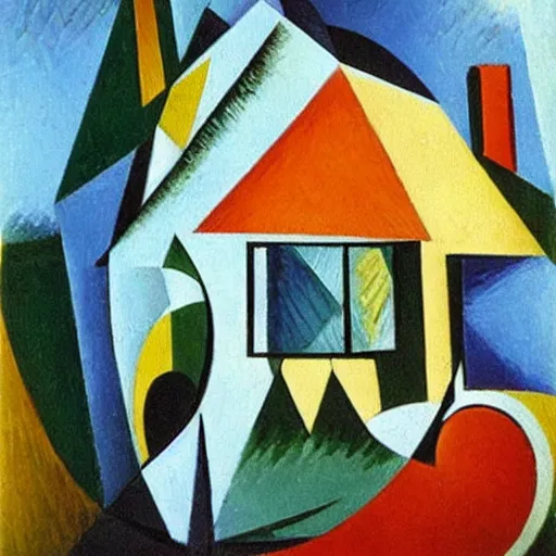 Prompt: A beautiful cottage oil painting by Pablo Picasso