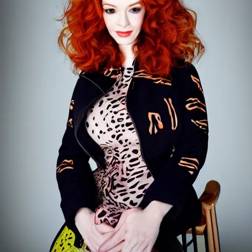 Prompt: christina hendricks with tiger jacket,