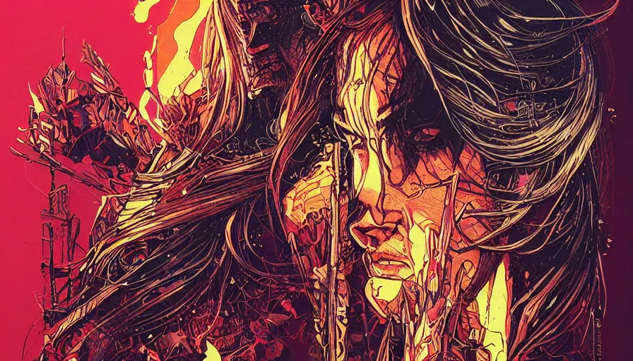 Image similar to the flame of madness from elden ring by sandra chevrier, i, wlop, moebius and kilian eng, atmospheric, fine details, vivid, neon, masterpiece