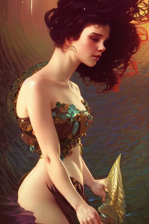 Image similar to a very beautiful siren woman, fantasy, portrait, sharp focus, intricate, elegant, digital painting, artstation, matte, highly detailed, concept art, illustration, ambient lighting, art by ilya kuvshinov, artgerm, Alphonse mucha, and Greg Rutkowski