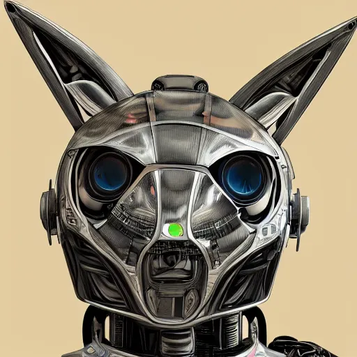 Image similar to a highly detailed portrait of a robotic humanoid rabbit mecha, fine art, detailed line drawing, 8 k, 4 k, oil on canvas, trending on artstation