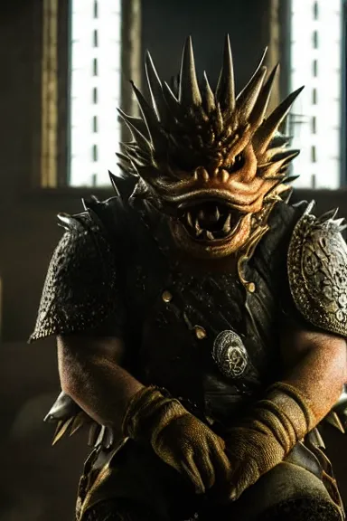 Image similar to very very intricate photorealistic photo of bowser in an episode of game of thrones, photo is in focus with detailed atmospheric lighting, award - winning details