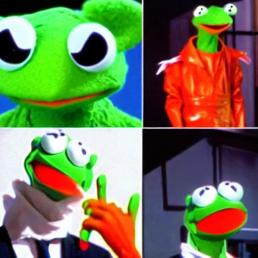 Image similar to Stills from the anime Neon Genesis Evangelion, Kermit the Frog from Sesame Street as an attacking angel