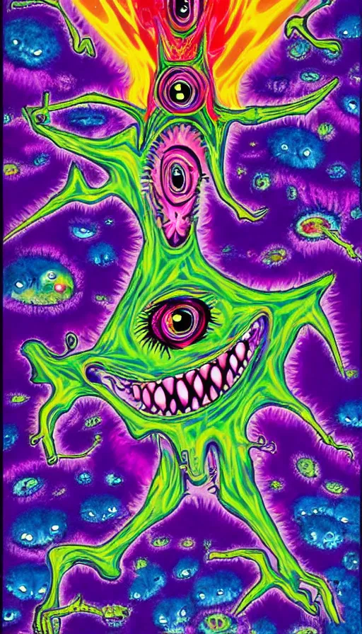 Image similar to a storm vortex made of many demonic eyes and teeth, by lisa frank,