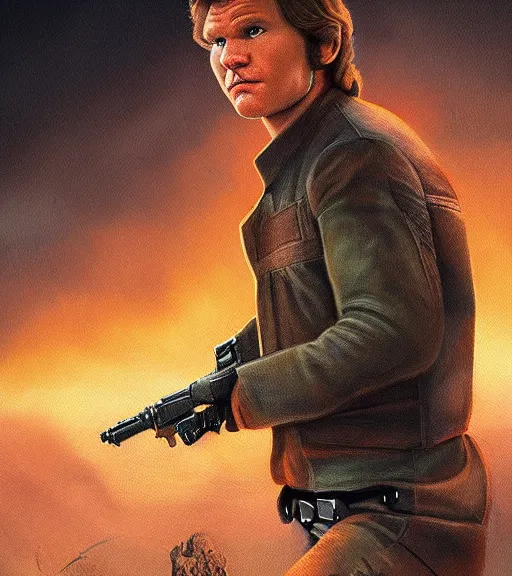 Image similar to han solo exposed to radiation and became dinosaur. realism art, high detailed, fine art, trending on artstation, smooth draw, sharp focus.