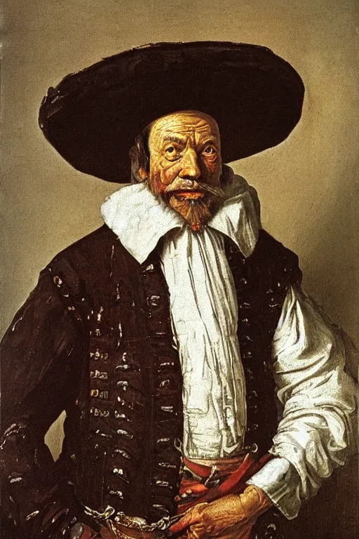 Prompt: portrait of an old rich 17th century sailor, hyperdetailed, concept art, art by Franz Hals