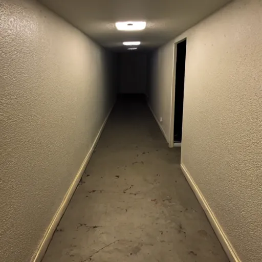 Prompt: neglected hallway, basement, office, craigslist photo