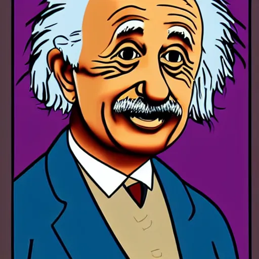 Image similar to albert einstein as cartoon charakter, in the style of the midnight gospel