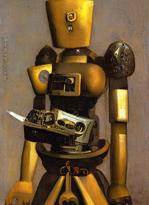 Prompt: robot warrior by Johannes Vermeer