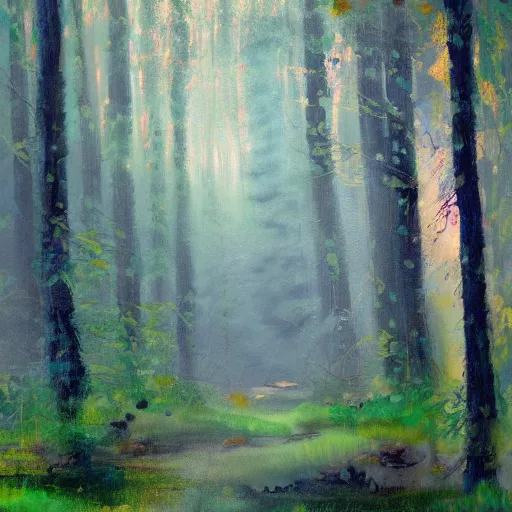 Image similar to a beautiful painting of a forest by george varodi. trending on artstation