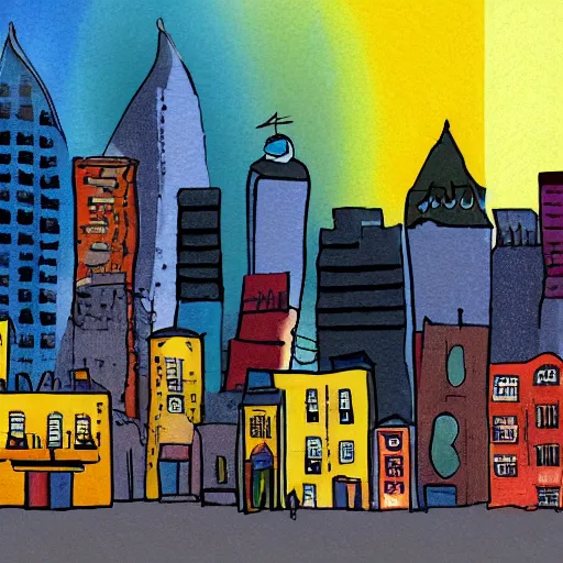 Image similar to City, Landscape, Style of Arcane, Digitally hand-painted, colour
