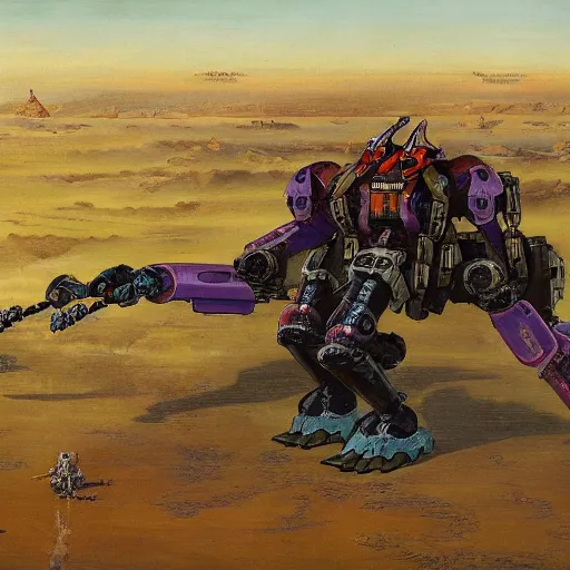 Image similar to platypus combat mecha eith razor talons in the style of vasily vereshchagin and evangelion