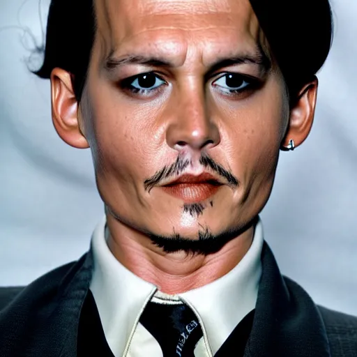 Image similar to Film Still of a Young Adult Johnny Depp playing Adult Tom Riddle in Harry Potter, Film Still, realistic, hyperrealistic, very realistic, very very realistic, highly detailed, very detailed, extremely detailed, detailed, detailed face, very detailed face, very detailed face, realism, HD Quality, 8k resolution, intricate details, body and head in frame, Real Life