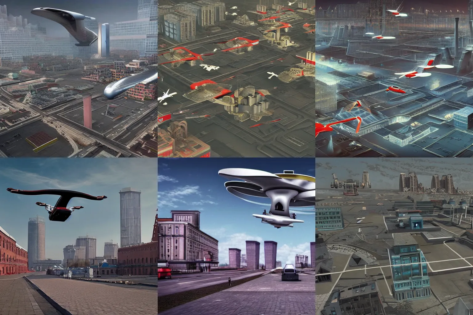 Prompt: soviet city in transhumanism style with flying cars