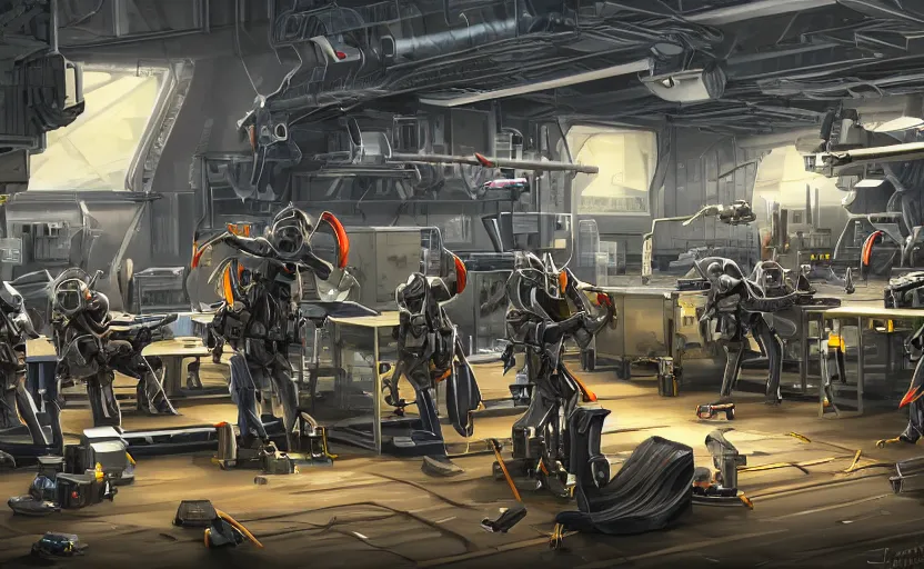 epic scenic shot, highly detailed weapons laboratory, | Stable ...