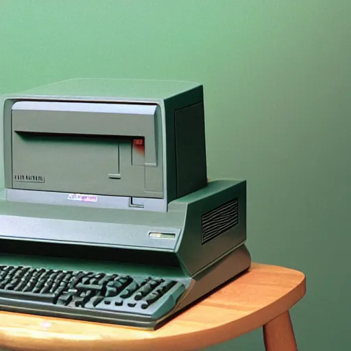 Image similar to commodore 6 4 with datasette and green screen, retro computer, photograph