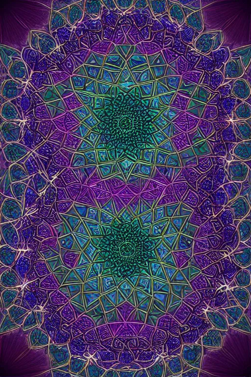 Image similar to islamic fractals symmetric trending on artstation, symmetric, sharp edges