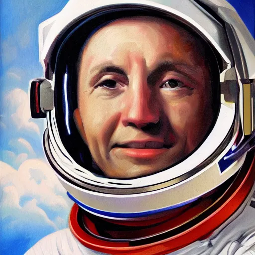 Image similar to astronaut illustration official portrait, oil on canvas by anton otto fischer, trending on artstation