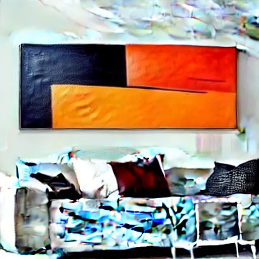 Image similar to : abstract paintings on wall in white art studio with modern architecture