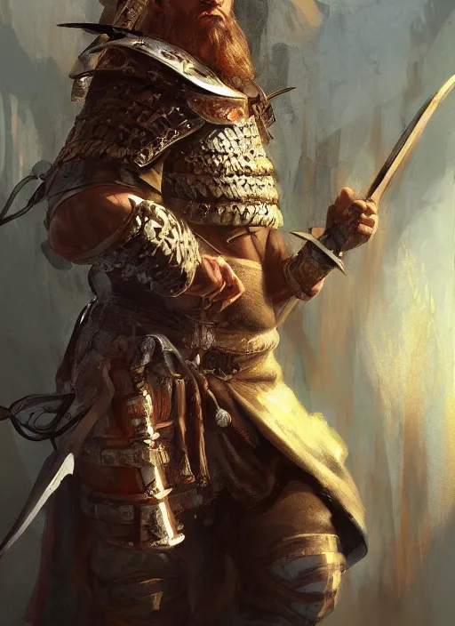 Image similar to highly detailed painting of a cleric warrior by jon foster, high fantasy, trending on artstation