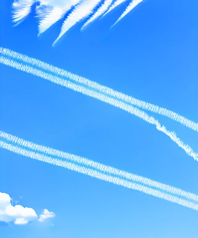 Image similar to thin cloud trails loops in cursive on clear blue sky, skywriting