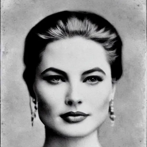 Prompt: victorian photograph of grace kelly, angelina jolie, 1 8 9 0 s photography, 1 9 0 0, realistic face, symmetrical face, detailed, grainy, edwardian, old photo