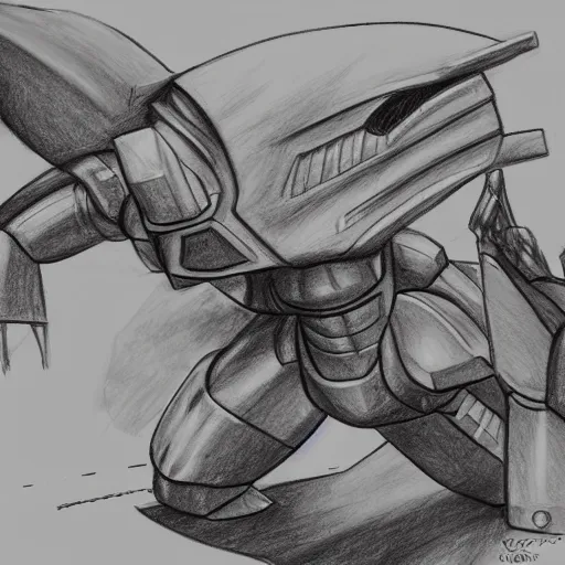 Prompt: a quick pencil sketch showing a full - body wide - shot of a giant athletic humanoid mecha robot punching a giant humanoid hammerhead shark kaiju in the head