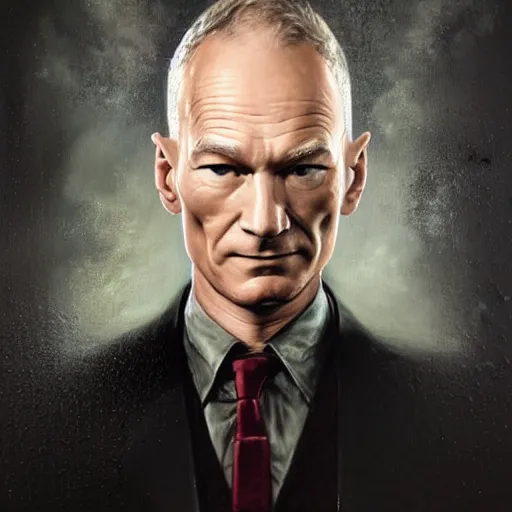 Image similar to hyperrealistic mixed media high resolution painting of Neil Patrick Harris Patrick Stewart, stunning 3d render inspired art by István Sándorfi and Greg Rutkowski and Unreal Engine, perfect facial symmetry, dim volumetric lighting, 8k octane beautifully detailed render, full body shot, post-processing, extremely hyper-detailed, intricate, epic composition, highly detailed attributes, highly detailed atmosphere, cinematic lighting, masterpiece, trending on artstation, very very detailed, masterpiece, stunning, flawless completion, lifelike texture, perfection,