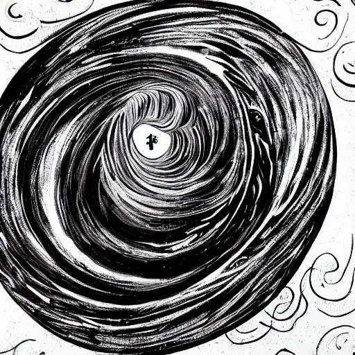 Prompt: mysterious time traveling man, painted in black and white, swirls