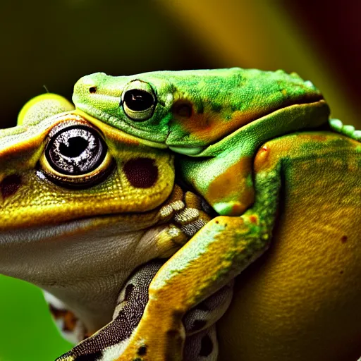 Prompt: a portrait photo of frog dog rabbit gecko, award winning photography, 5 0 mm