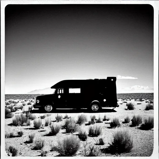 Image similar to Walter White in the New Mexico desert, RV, by Salvador Dali