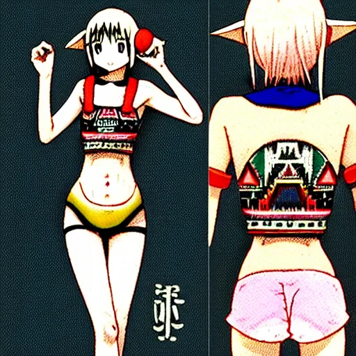 Image similar to beautiful boyish jun amaki gravure model in majora's mask, wearing wooden mask and baseball cap and leotard, street wear with subtle mayan patterns, aztec bathing suit, gapmoe yandere grimdark, trending on pixiv fanbox, painted by greg rutkowski makoto shinkai takashi takeuchi studio ghibli, akihiko yoshida