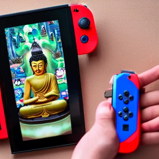 Prompt: buddha playing nintendo switch